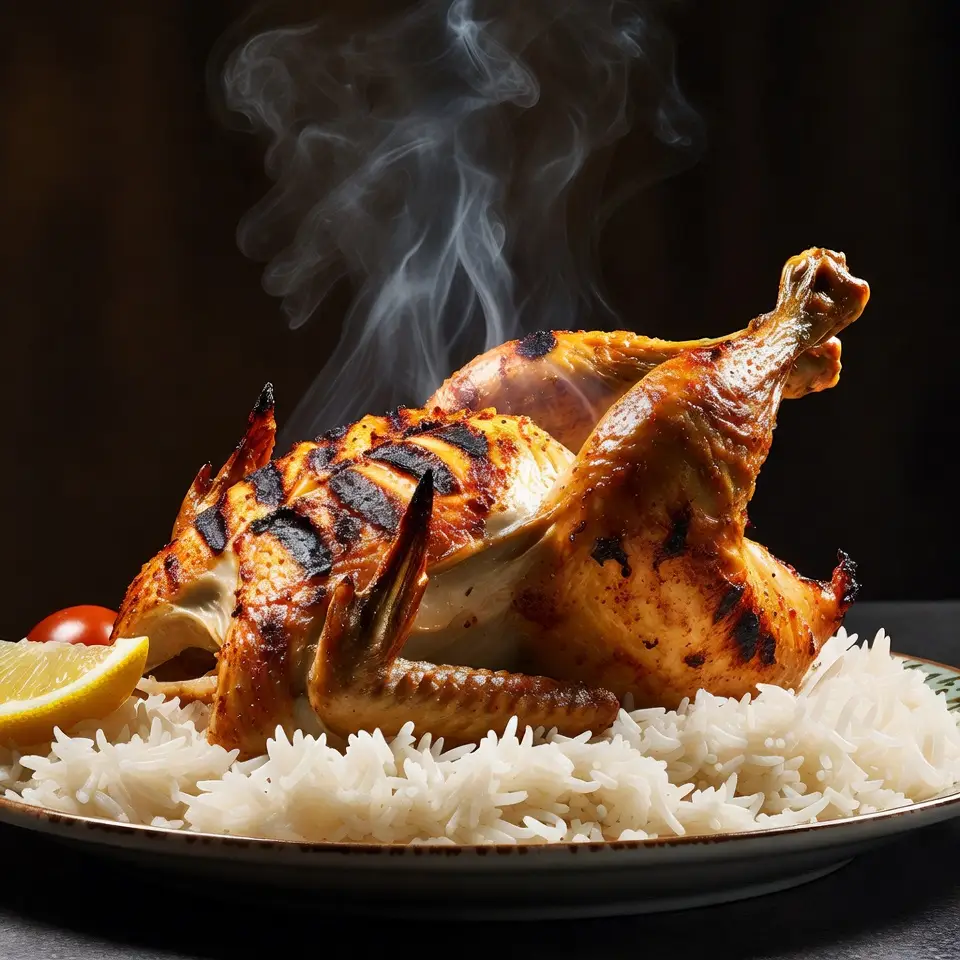 full charcoal chicken with white rice